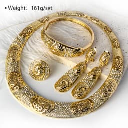 Sunny Jewelry Fashion Bridal Wedding Set Zircon Classic 24K Gold Plated Earrings Necklace Bracelet Ring 4pcs Set For Women Gifts