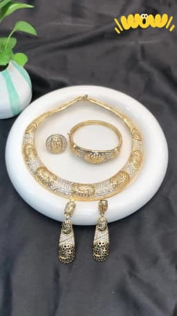 Sunny Jewelry Fashion Bridal Wedding Set Zircon Classic 24K Gold Plated Earrings Necklace Bracelet Ring 4pcs Set For Women Gifts