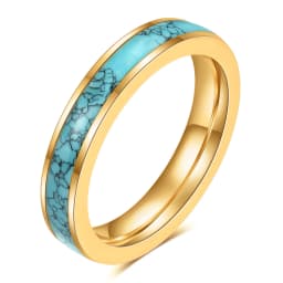 VQYSKO Turquoise Band Stainless Steel Ring Mens Womens Wedding Band The Caribbean Ring Turquoise Ring for Men Anniversary Ring