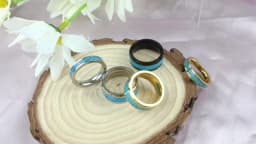 VQYSKO Turquoise Band Stainless Steel Ring Mens Womens Wedding Band The Caribbean Ring Turquoise Ring for Men Anniversary Ring