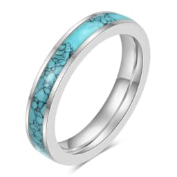 VQYSKO Turquoise Band Stainless Steel Ring Mens Womens Wedding Band The Caribbean Ring Turquoise Ring for Men Anniversary Ring
