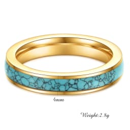 VQYSKO Turquoise Band Stainless Steel Ring Mens Womens Wedding Band The Caribbean Ring Turquoise Ring for Men Anniversary Ring