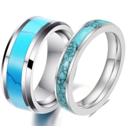 VQYSKO Turquoise Band Stainless Steel Ring Mens Womens Wedding Band The Caribbean Ring Turquoise Ring for Men Anniversary Ring