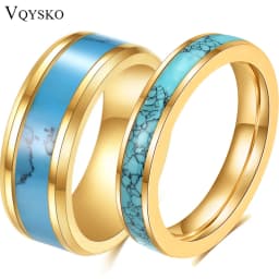 VQYSKO Turquoise Band Stainless Steel Ring Mens Womens Wedding Band The Caribbean Ring Turquoise Ring for Men Anniversary Ring