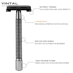 YINTAL Long Handle Version Butterfly Open Double Edge Safety Razor Men's Classic Manual Razors 1 Razor 5 Blades