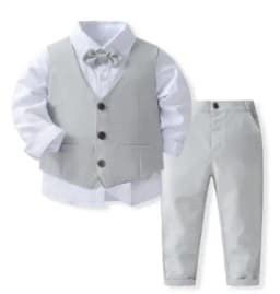Gentleman Outfits Birthday Costume for Boy Children Spring Autumn Boutique Clothing Set Solid Vest Suit Kids Cotton Formal Wears