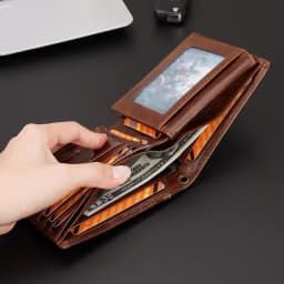 HUMERPAUL Genuine Leather Men Wallet Business Short Purse RFID Protect Credit Card Holder Clutch for Women with Anti-theft Chain