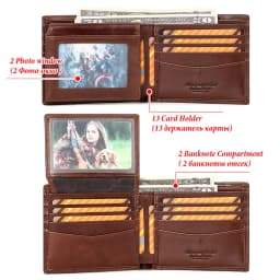 HUMERPAUL Genuine Leather Men Wallet Business Short Purse RFID Protect Credit Card Holder Clutch for Women with Anti-theft Chain