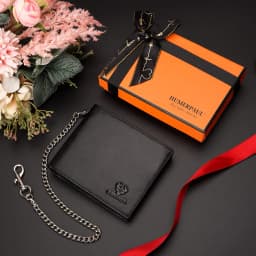HUMERPAUL Genuine Leather Men Wallet Business Short Purse RFID Protect Credit Card Holder Clutch for Women with Anti-theft Chain