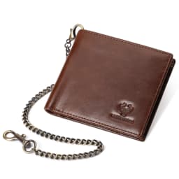 HUMERPAUL Genuine Leather Men Wallet Business Short Purse RFID Protect Credit Card Holder Clutch for Women with Anti-theft Chain