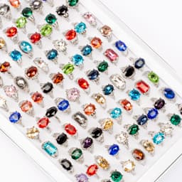 20 Pcs/Lot Fashion Punk Retro Glass Stone Ring For Women Men Geometry Carved Imitation Gemstone Mixed Style Jewelry Party Gifts
