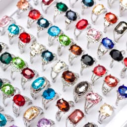 20 Pcs/Lot Fashion Punk Retro Glass Stone Ring For Women Men Geometry Carved Imitation Gemstone Mixed Style Jewelry Party Gifts