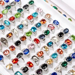 20 Pcs/Lot Fashion Punk Retro Glass Stone Ring For Women Men Geometry Carved Imitation Gemstone Mixed Style Jewelry Party Gifts