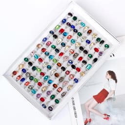 20 Pcs/Lot Fashion Punk Retro Glass Stone Ring For Women Men Geometry Carved Imitation Gemstone Mixed Style Jewelry Party Gifts