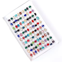 20 Pcs/Lot Fashion Punk Retro Glass Stone Ring For Women Men Geometry Carved Imitation Gemstone Mixed Style Jewelry Party Gifts