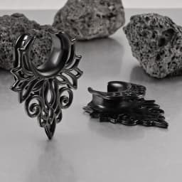 Doearko 2PCS Retro Floral Ear Plugs Tunnels Saddle Gauges 0g-5/8" Stainless Steel Body Piercing Earrings for Stretched Earlobe