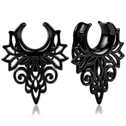 Doearko 2PCS Retro Floral Ear Plugs Tunnels Saddle Gauges 0g-5/8" Stainless Steel Body Piercing Earrings for Stretched Earlobe