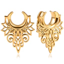Doearko 2PCS Retro Floral Ear Plugs Tunnels Saddle Gauges 0g-5/8" Stainless Steel Body Piercing Earrings for Stretched Earlobe