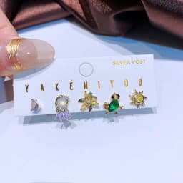MIGGA 5pcs Fairy Cute Small Princess Stud Earrings Set for Women Girls Gold Color Cubic Zircon Jewelry