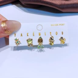 MIGGA 5pcs Fairy Cute Small Princess Stud Earrings Set for Women Girls Gold Color Cubic Zircon Jewelry