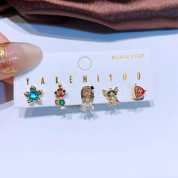 MIGGA 5pcs Fairy Cute Small Princess Stud Earrings Set for Women Girls Gold Color Cubic Zircon Jewelry