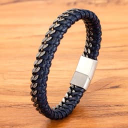 XQNI Luxury Vintage Handmade Leather Braid Men Bracelet Stainless Steel Buckle Business Men's Bangles For Friend Partner Lovers
