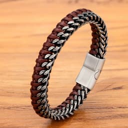 XQNI Luxury Vintage Handmade Leather Braid Men Bracelet Stainless Steel Buckle Business Men's Bangles For Friend Partner Lovers
