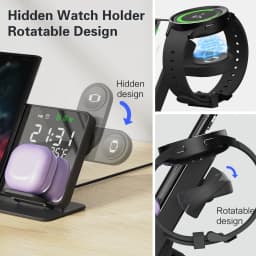 4 in 1 Wireless Charger for Samsung Galaxy S24 S23 Ultra Fast Charging Dock Station for Galaxy Watch 7 6 5 Buds LED Alarm Clock