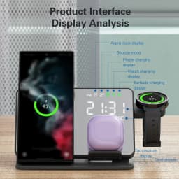 4 in 1 Wireless Charger for Samsung Galaxy S24 S23 Ultra Fast Charging Dock Station for Galaxy Watch 7 6 5 Buds LED Alarm Clock