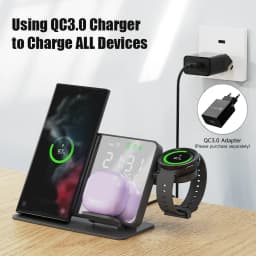 4 in 1 Wireless Charger for Samsung Galaxy S24 S23 Ultra Fast Charging Dock Station for Galaxy Watch 7 6 5 Buds LED Alarm Clock