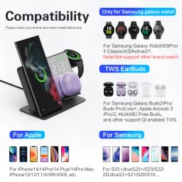 4 in 1 Wireless Charger for Samsung Galaxy S24 S23 Ultra Fast Charging Dock Station for Galaxy Watch 7 6 5 Buds LED Alarm Clock
