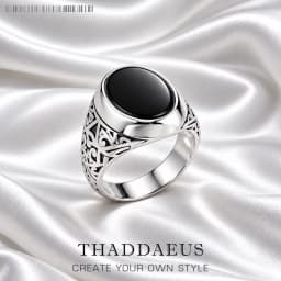 Black Oval Signet Ring Europe Style Fine Jewelry For Women Men Summer Brand New Vintage 925 Sterling Silver Gift
