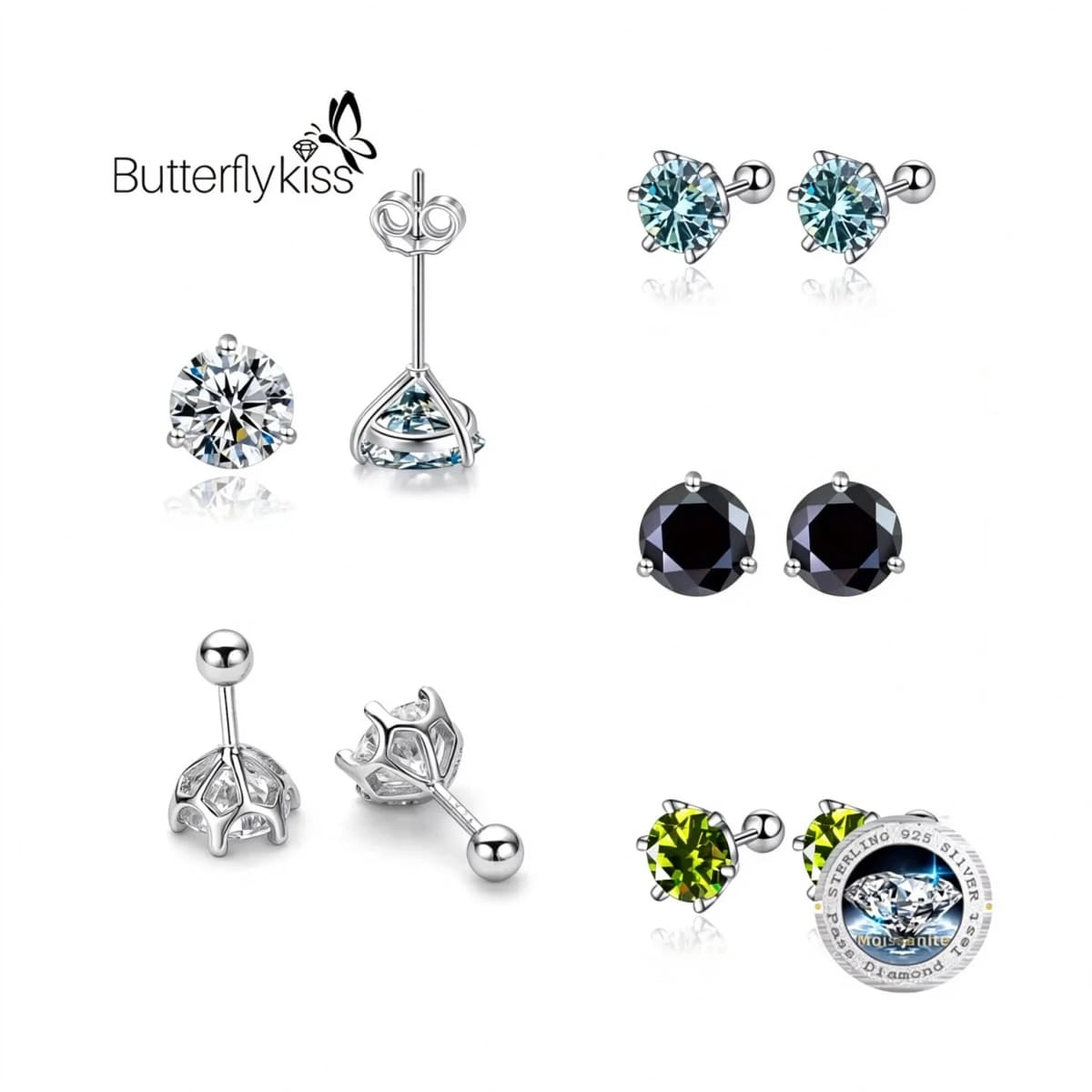 Butterflykiss 0.2-0.5ct Moissanite Screw Stud Earring D Color 925 Sterling Silver Sparkle Earrings For Women Men Wedding Jewelry
