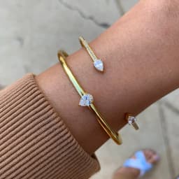 Geometric Rectangle Tear Drop Heart Oval 5A Cubic Zirconia CZ Open Adjusted Simple Gold Color Bangle For Women