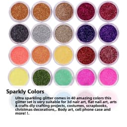 40 Colors Nail Glitter Set, Fine Nail Art Glitter Powder for Body Art, Crafts, Tips Decoration, Festival Makeup