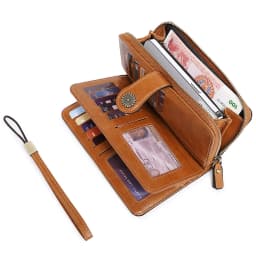 Aliwood Brand Hollow Women Leather Wallet Clutch 4 Fold Female Long Wallets Zipper Purses Strap Money Clip Card Holder Carteras
