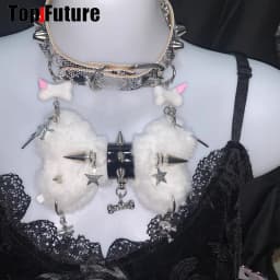 Women Y2K Girl Customize Harajuku Gothic Punk Necklace Short Necklace Spiker Studded Chokers Furry Choker Hip Hop Jewelry Collar
