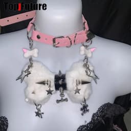 Women Y2K Girl Customize Harajuku Gothic Punk Necklace Short Necklace Spiker Studded Chokers Furry Choker Hip Hop Jewelry Collar