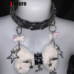 Women Y2K Girl Customize Harajuku Gothic Punk Necklace Short Necklace Spiker Studded Chokers Furry Choker Hip Hop Jewelry Collar