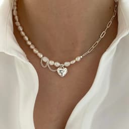 925 Silver Sweet Pearl Love Necklace For Women Fashion Heavy Industry Chain Choker Necklace Jewelry