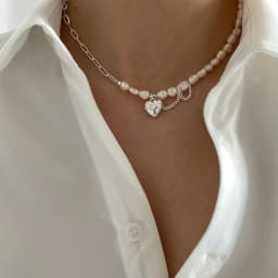 925 Silver Sweet Pearl Love Necklace For Women Fashion Heavy Industry Chain Choker Necklace Jewelry