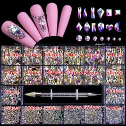 21 grid rhinestone box mixed nail diamond Flat glass shaped diamond DIY nail rhinestone nail jewelry set