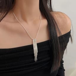 New S925 Silver Sparkling Long Choker Snake Bone Chain Tassel necklace For Women Simple Party Fine Jewelry Gift Wholesale