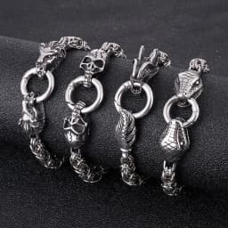 New 316L Stainless Steel Hip Hop Gothic Skull Wolf Head Dragon Bracelet for Men Women Punk Solid Metal Jewelry Gift