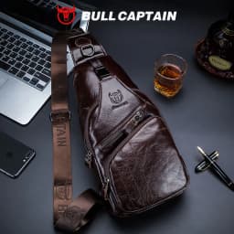 BULLCAPTAIN Bag Genuine Leather Chest Bag Men's Fashion Style Casual Straddle Bag Business Large Capacity Leather Men's Luggage