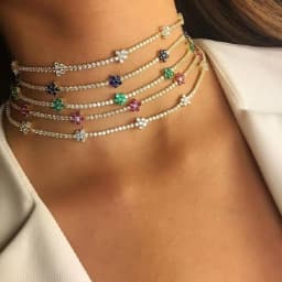 New Trends Iced Out Flower Cut Quality CZ Cubic Zirconia Crystal Tennis Chain Collar Necklace Women Gift Wedding Party Jewelry