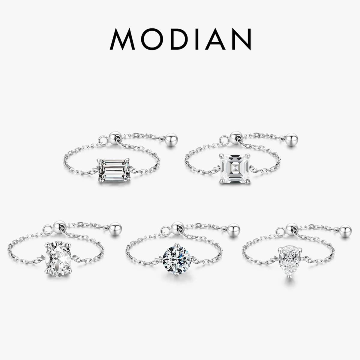 Modian 5 Style Clear CZ Link Chain Ring Trendy 925 Sterling Silver Adjustable Charm Gold Color Rings For Women Wedding Jewelry