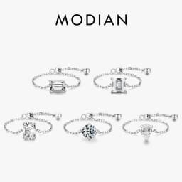 Modian 5 Style Clear CZ Link Chain Ring Trendy 925 Sterling Silver Adjustable Charm Gold Color Rings For Women Wedding Jewelry