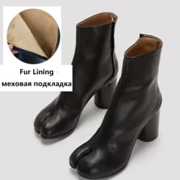 2026 Luxury Brand Design Leather Tabi Boots Fashion Round Chunky High Heel Ankle Boots For Women Autumn Winter Split Toe Shoes