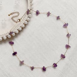 Chip Bead Charm Natural Stone Necklace Stainless Steel Tiny Chain Irregular Pink Quartz Amethysts Citrines Purple Crystal Choker